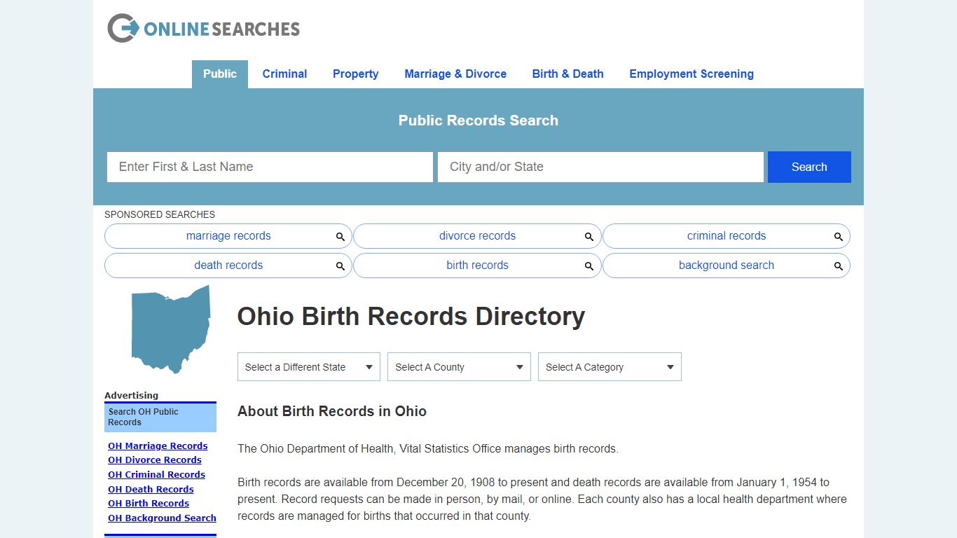 Ohio Birth Records Search Directory - OnlineSearches.com